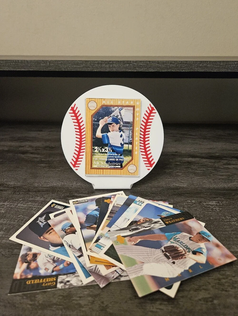 Vintage Florida Marlins Baseball Card Lot & MCS Display Frame
